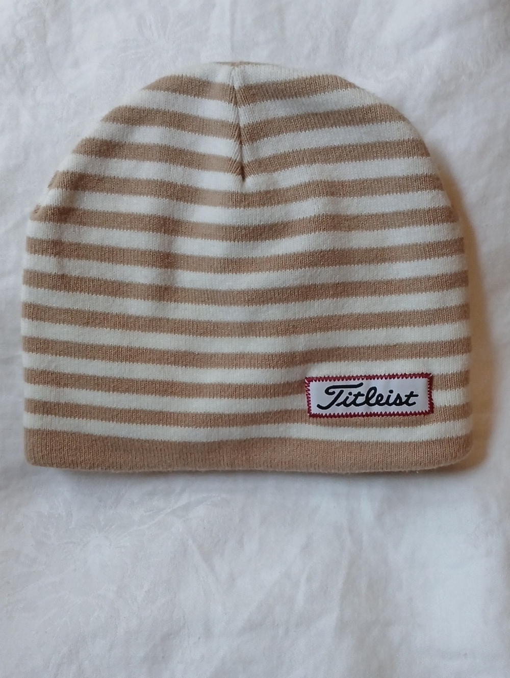 Titleist Ladies Tan & White Striped 100% Cotton Knit Beanie Hat